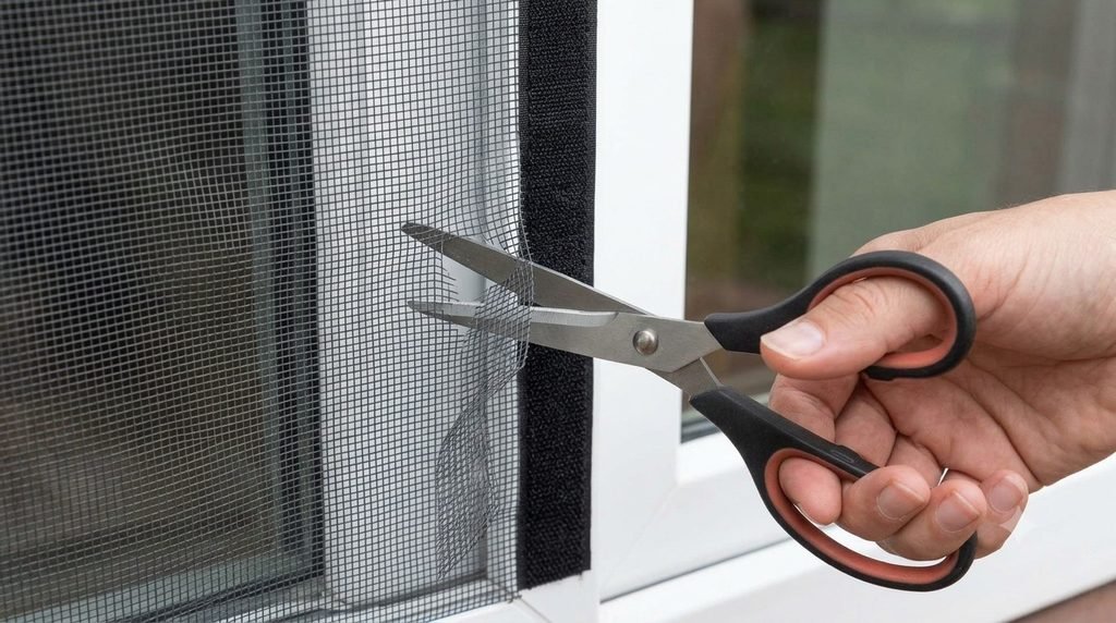Trimming mesh to size when fitting a magnetic fly screen