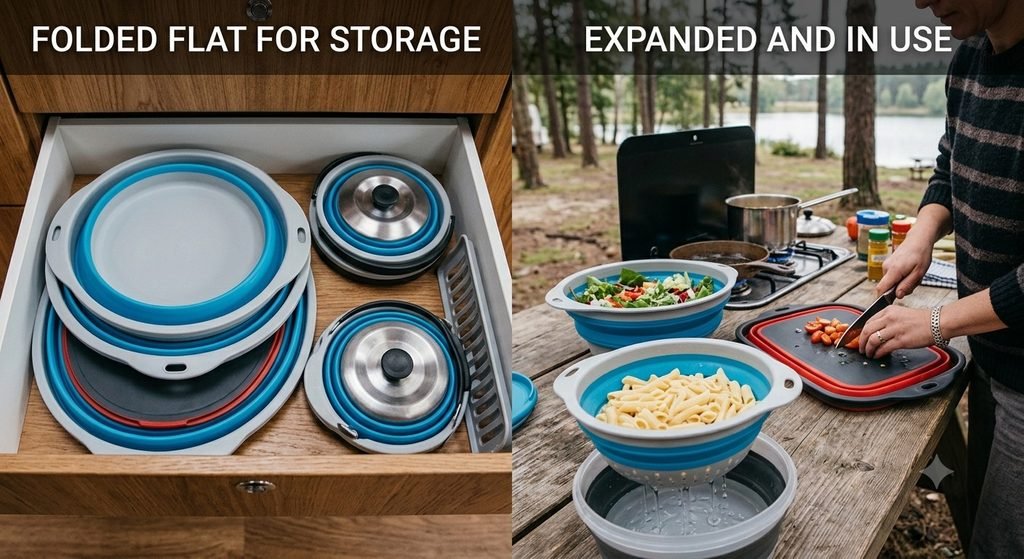 Collapsible camp kitchen set - a small caravan kitchen organisation essential