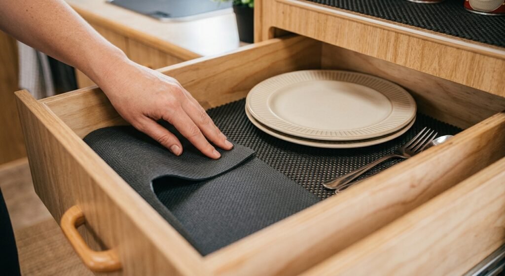 Non-slip drawer liner: simple storage for corrugated roads that stops items sliding