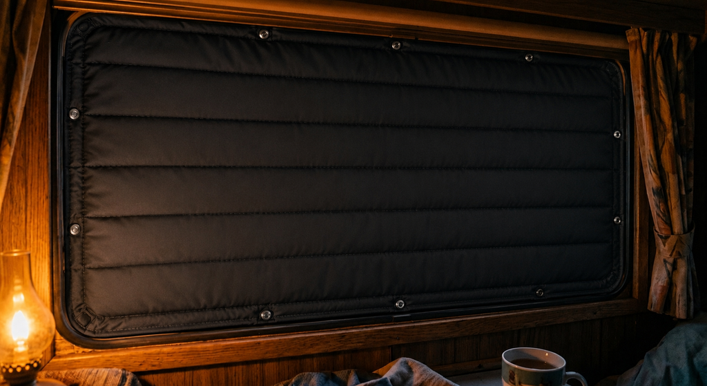 Magnetic window insulation cover helping reduce condensation and mould in your caravan